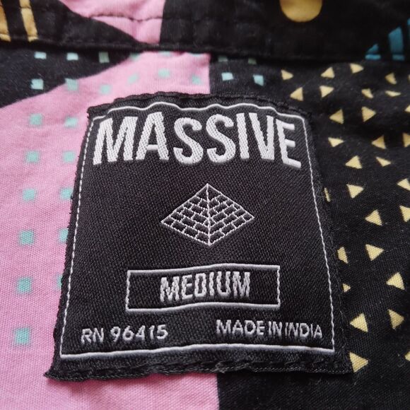 Massive Shirt Short Sleeve Button Up Colorful Geometric Retro Mens Medium - Picture 4 of 11